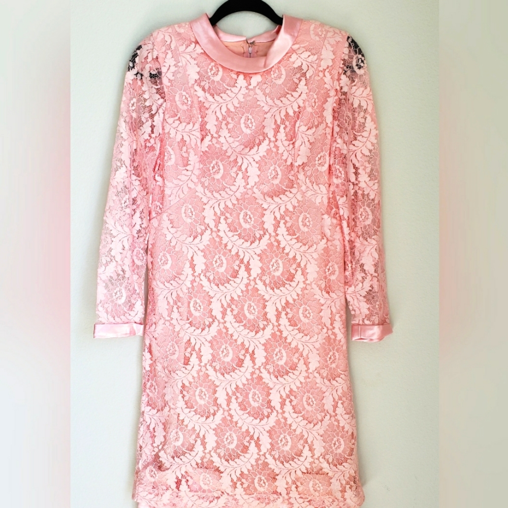 Vintage Dress 1960s Mod Pink Lace Jackie O Style by Emma Domb Medium
